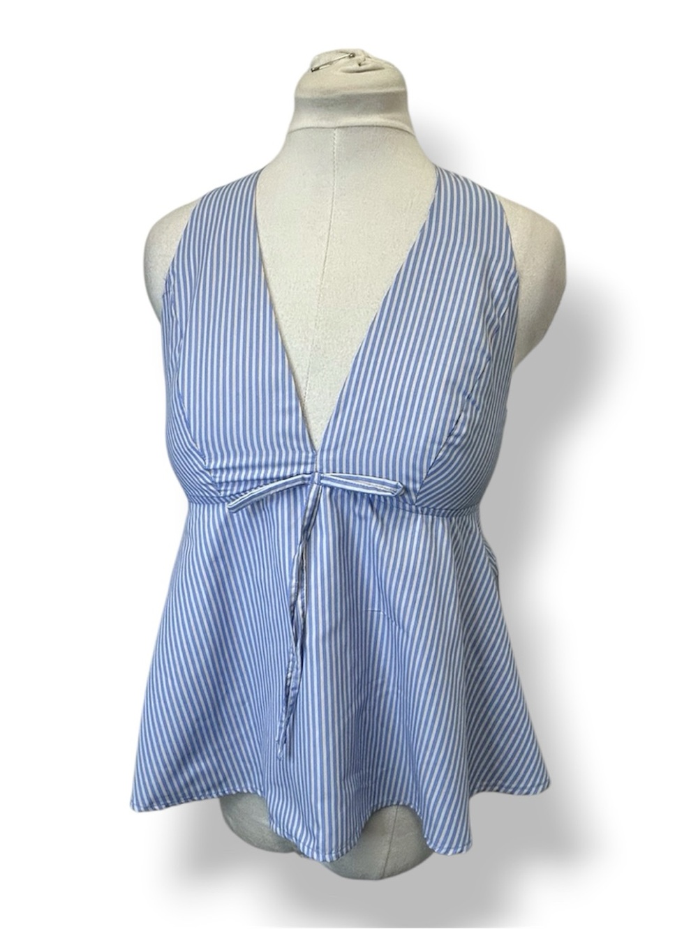 Sim & Sam Women’s Sleeveless V-Neck Halter Tank Nautical Blue/White Stripes XL